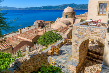 View of the medieval  castle of Monemvasia, Lakonia, Peloponnese, Greece
