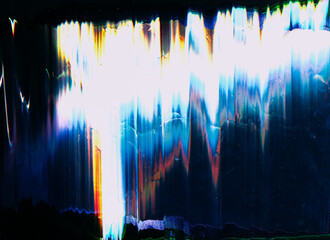 Old film overlay. Glitch noise. Computer screen defect. Blue orange white digital distortion dust...