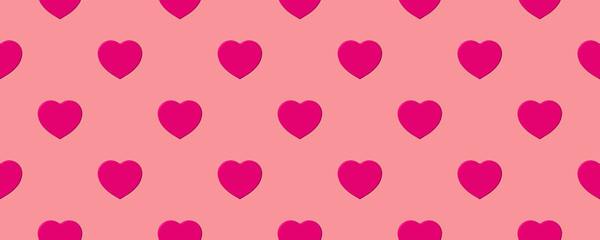 Seamless pattern. Pink heart on pastel purple red backgrounds. symbol of love. Template for application to surface. Banner for insertion into site. 3d image. 3d rendering