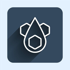 White line Honeycomb icon isolated with long shadow background. Honey cells symbol. Sweet natural food. Blue square button. Vector