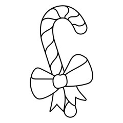 Burning candle with a bow. Christmas and new year flat line icons. Winter holidays sale decor. Signs and symbols  for xmas party celebration, greeting cards. Isolated element. Vector illustration.