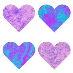 Fototapeta premium Hearts with cute color illustration textures isolated on white background. Love, the symbol of Valentine's Day.