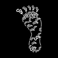 A human footprint, a hand-drawn doodle-style element. Footprint in carbon symbol. A symbol of environmental damage and global warming.