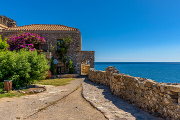 Fototapeta na wymiar View of the medieval castle of Monemvasia, Lakonia, Peloponnese, Greece