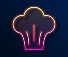 Glowing neon line Chef hat icon isolated on black background. Cooking symbol. Cooks hat. Vector