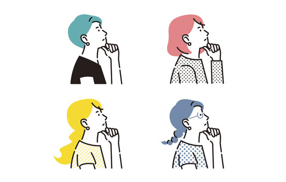 考える横向きの女性セット