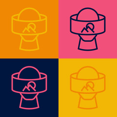 Pop art line Virtual reality glasses icon isolated on color background. Stereoscopic 3d vr mask. Optical head mounted display. Vector