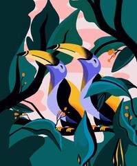 Pair of toucans perching on branch © Cultura Creative