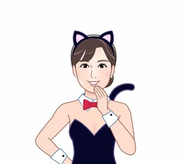 猫の格好をした若い女性
