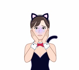 猫の格好をした若い女性