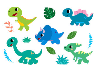 Set of cute dinosaurs cartoon 