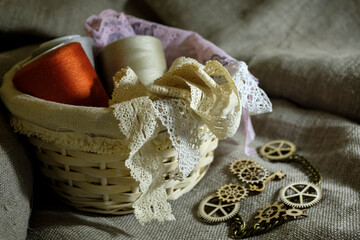 Sewing kit in a box and meter tape