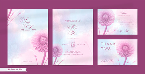 Beautiful pink wedding invitation with flower watercolor ornaments