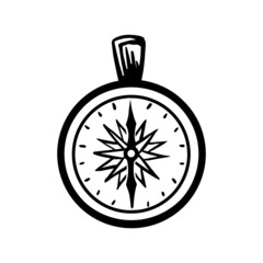 Sketch style icon of compass. Vector hand drawn illustration