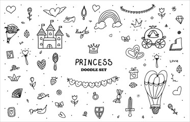 Set Vector Illustration Hand-Drawn Sketchy Fairy Tale Princess Tiara Crown Doodle Design Elements Set Vector Illustration. Cliparts for invitation, ad, book