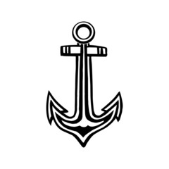 Sketch style icon of sea anchor. Vector hand drawn illustration