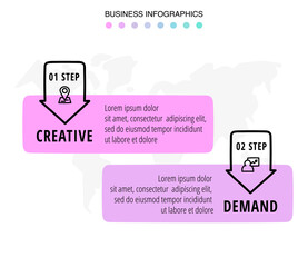 Modern vector hand-drawn infographics with 2 arrows and rectangles. Business concept graphic process template with two steps and symbols. Sketch timeline for a project on white background