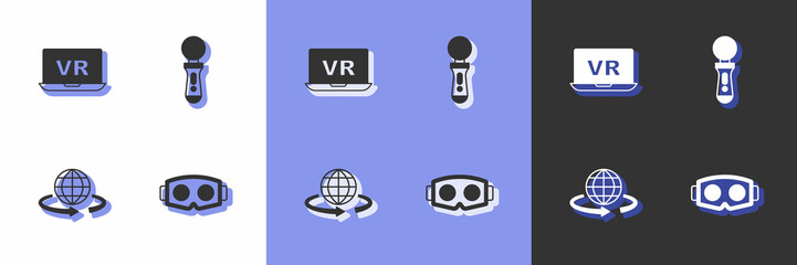 Set Virtual reality glasses, 3d modeling and VR controller game icon. Vector