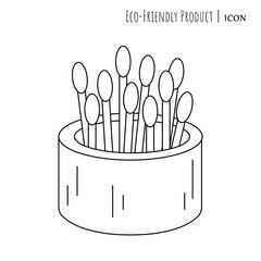 Wooden cotton buds. Caring for the environment. Environmental friendliness.Vector line icon. Editable stroke