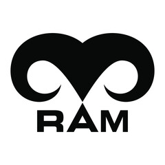 The Aries astrological sign in the Zodiac. This Zodiac Symbol represents a Ram head. Black simple icon vector. 