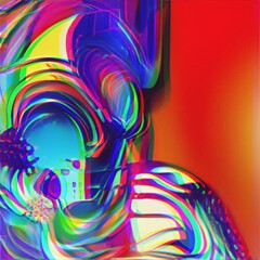 3D illustration of an abstract rainbow glitch background. RGB-shift effect. Cyberpunk concept. Colorful techno backdrop with aesthetics of style of 80's.
