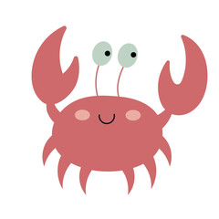 Cute pink sand crab, sandy shore, wild animals. Flat vector illustration isolated on white background.