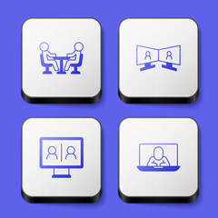 Set Meeting, Video chat conference, and icon. White square button. Vector