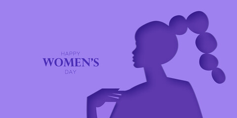 Abstract female profile silhouette. Dancing woman. Happy Women's day. Happy Mother's Day. Venera, Venus female concept paper cut style. Body positive. Violet, Purple. Very peri.