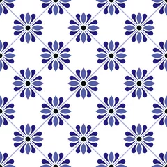 Deurstickers Portugese tegeltjes Cute blue pattern