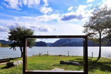 Fototapeta premium landscape with lake and clouds