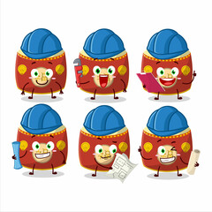 architect red chinese drum cute mascot character with pliers