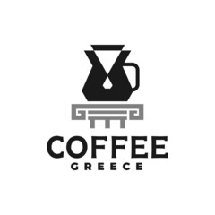 illustration of a coffee dripper with a greek ornament. coffee shop logo vector template.