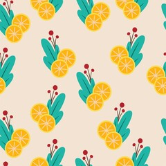 Branches with orange seamless pattern. Vector print flat cartoon style.