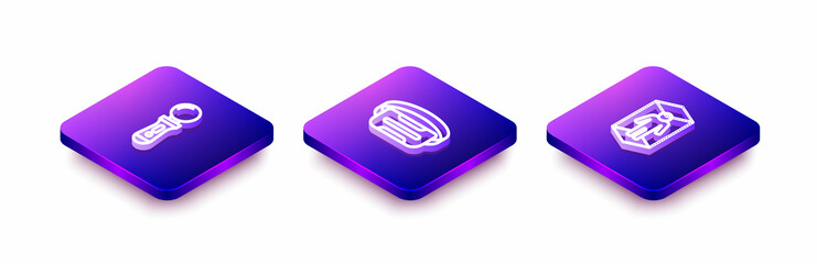 Set Isometric line VR controller game, Virtual reality glasses and 3d modeling icon. Vector