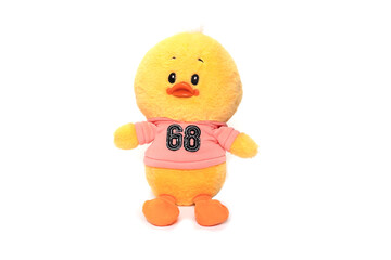 Soft chick toy isolated on white.