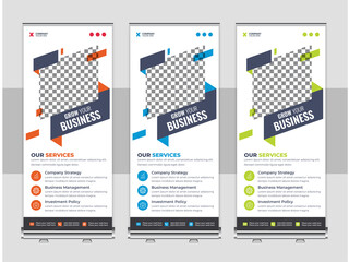 Roll up banner design template, vertical, abstract background, pull up design, modern x-banner