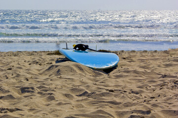 surfboard  on the beach in san diego, california