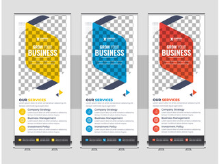 Blue creative roll up banner template design