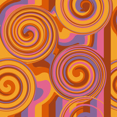 Abstract rainbow retro seamless pattern background. Psychedelic Aesthetic 70s-90s vector illustration. Big circles