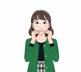 緑のコートを着た若い女性