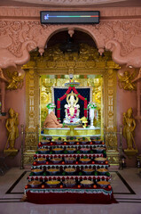 Lord Swaminarayan idol inside the temple at Swaminarayan temple, Nilkanthdham, Poicha, Gujarat, India