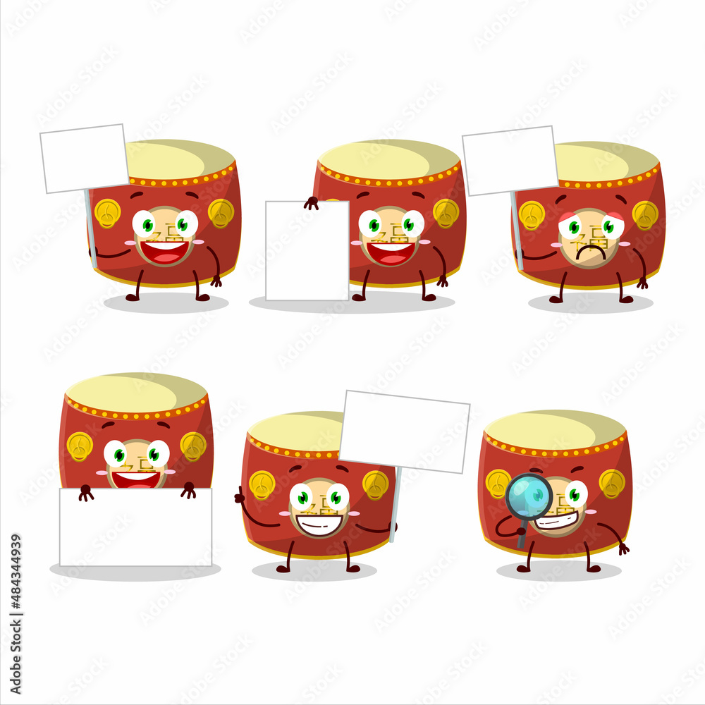 Canvas Prints Red chinese drum cartoon character bring information board