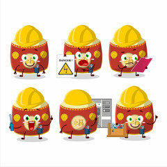 Professional Lineman red chinese drum cartoon character with tools