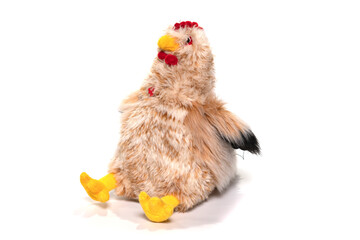 Soft chicken toy isolated on white.