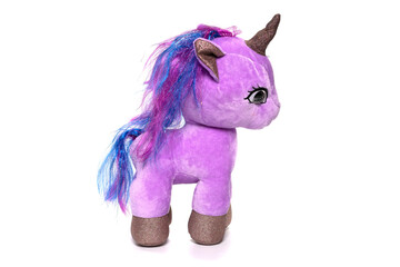 Unicorn plush toy. Isolated on white background 