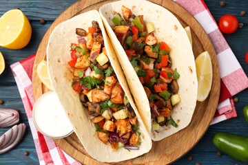 Concept of tasty food with taco close up