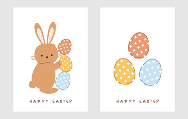 Rabbit cartoon and Easter eggs on white backgrounds vector.