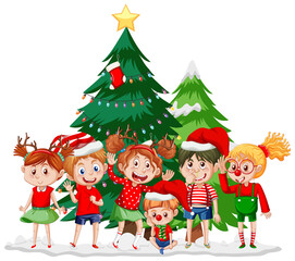 Obraz na płótnie Canvas Christmas season with children and Christmas trees