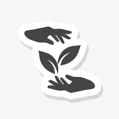 Leaf, sprout between hands sticker icon isolated on white background