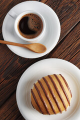 Donut with chocolate and coffee
